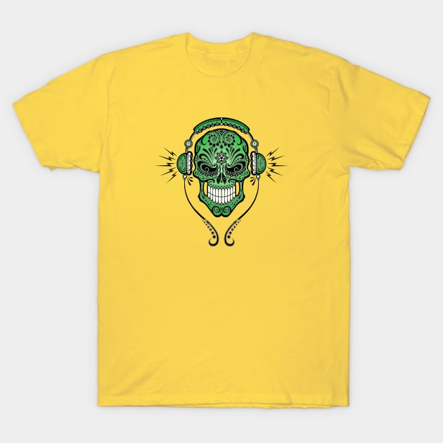 Green DJ Sugar Skull T-Shirt by jeffbartels